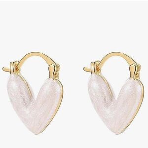 NEW 14K Gold Plated Gold and White Heart Hoop Earrings
